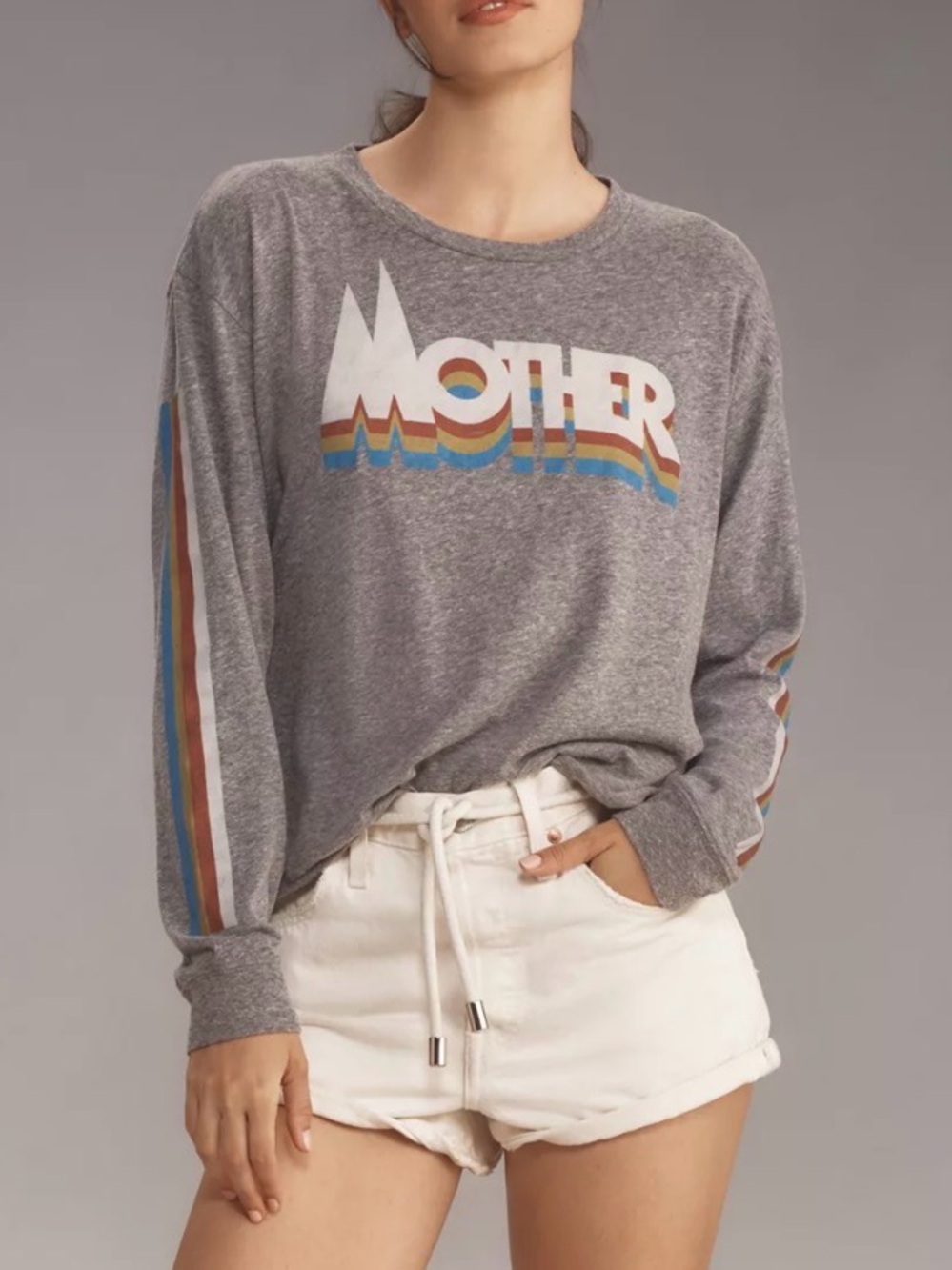 MOTHER The Long-Sleeve Slouchy Cut-Off Top